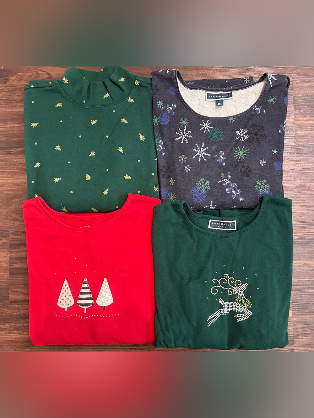 Karen Scott/Croft & Barrow Women's Holiday Long Sleeve Tops - Green, Red, Navy
